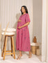 Pink Cotton Geometric Gathered Dress